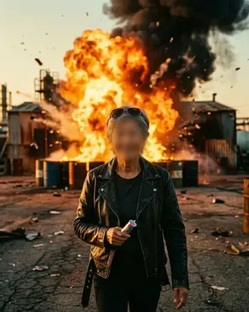 Walking away from a huge explosion in an 80s action movie