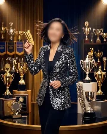 A glossy photo shoot as the greatest employee of all time, golden stapler in hand