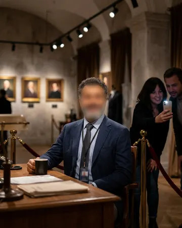 A lifelike waxwork of them at their desk, with visitors taking selfies