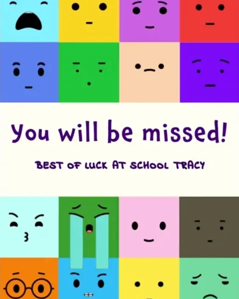 The cover of an Ellacard sample farewell card, "You will be missed!"