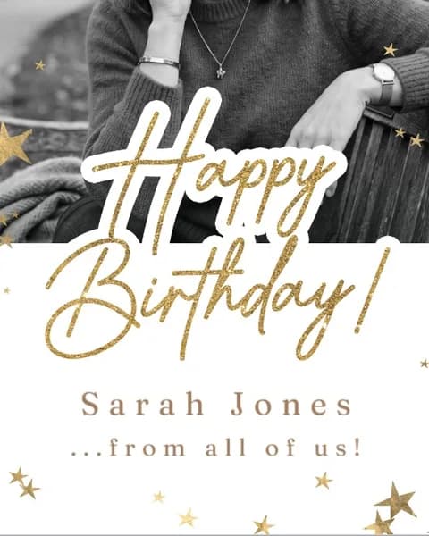 Part of the cover of a Greetings Island sample group card, "Happy Birthday!"